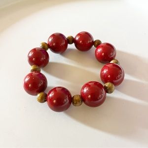 Wooden Beaded Bracelet, Red and Brown Beads